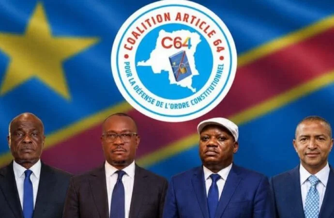 Des dirigeants de la Coalition Article 64 lors d’une activité politique à Kinshasa en République démocratique du Congo