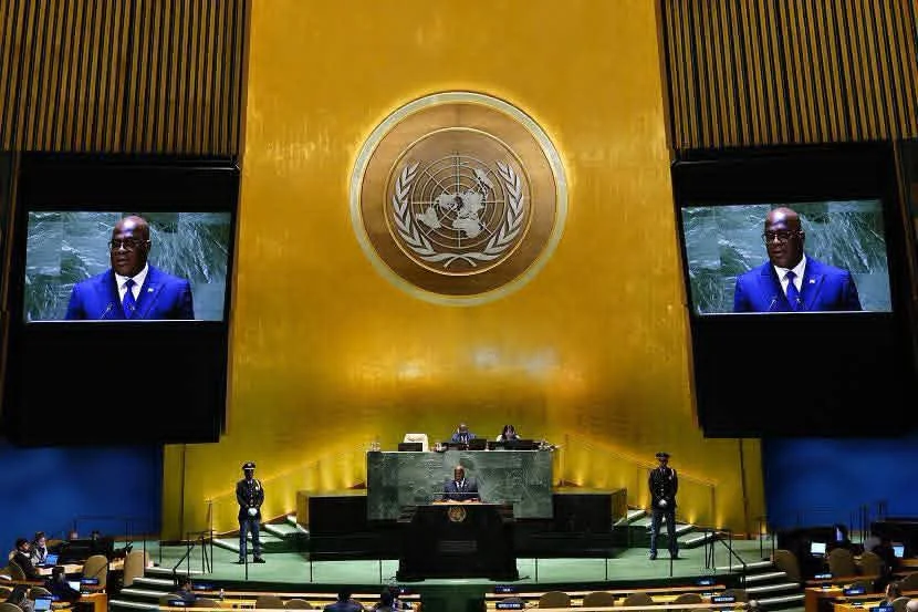 Félix Tshisekedi à la tribune de l’Assemblée générale des Nations Unies à New York lors d’une précédente session