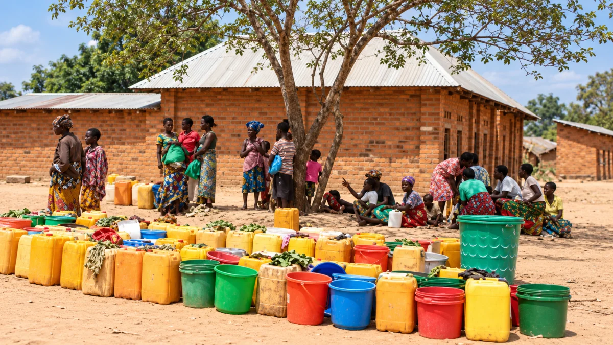Habitants de Munono transportant de l’eau dans une zone rurale du territoire de Kongolo, au Tanganyika