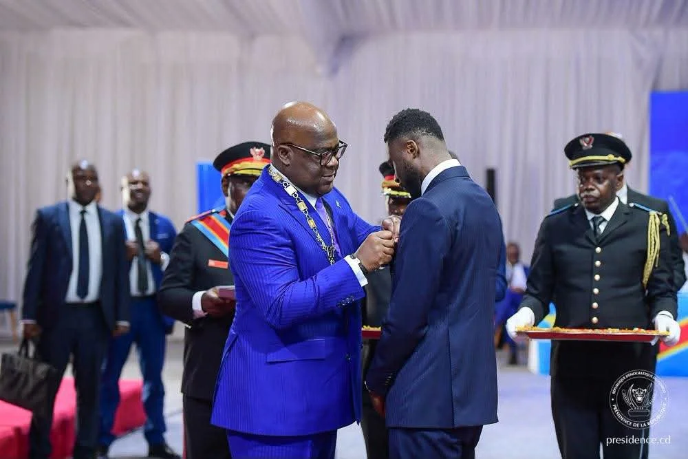 Les Léopards de la RDC lors de la cérémonie de décoration organisée par Félix Tshisekedi à la Cité de l’Union africaine