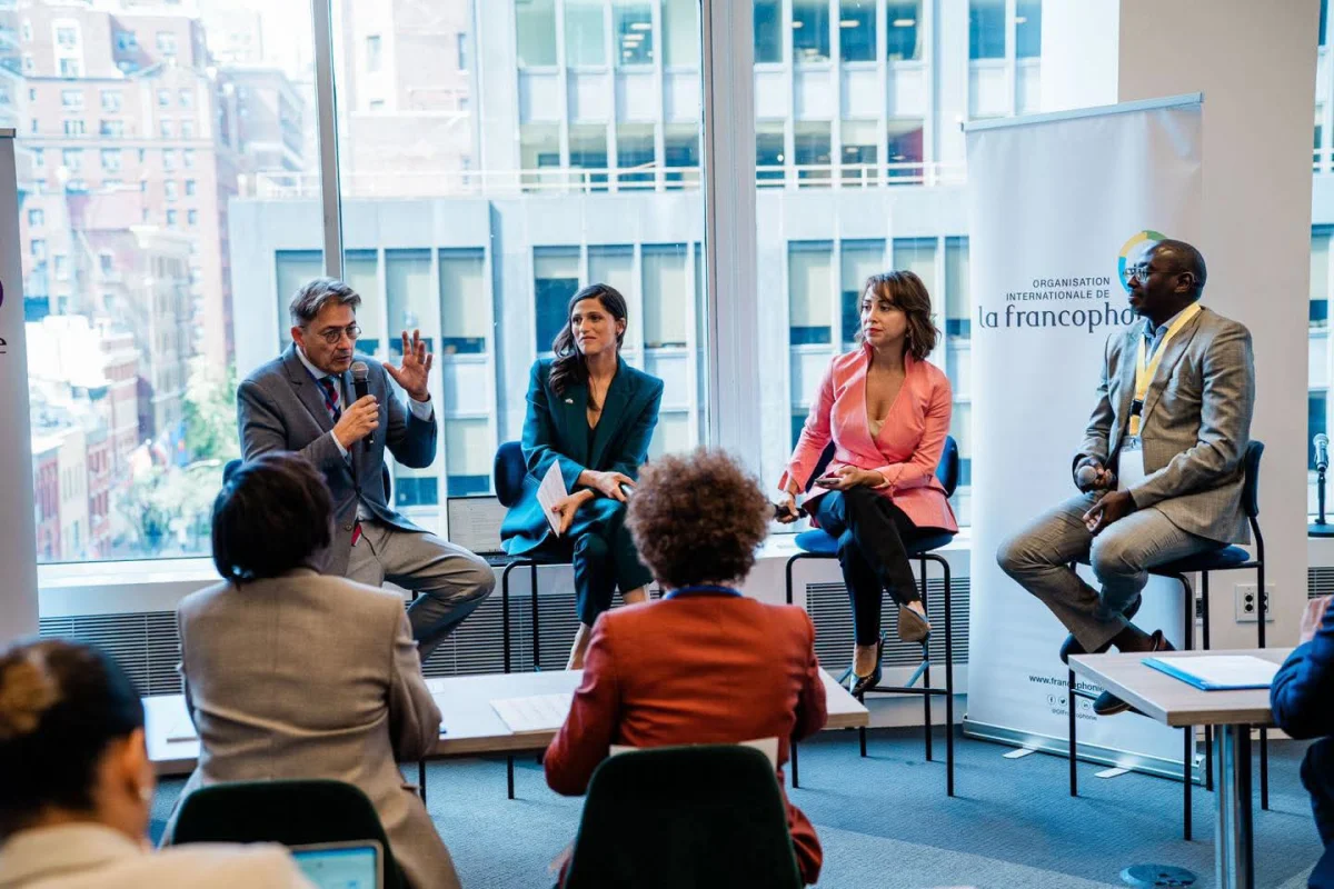 Louise Mushikiwabo lors d’un dialogue de haut niveau de la Francophonie consacré à l’intelligence artificielle et à la diversité linguistique à New York
