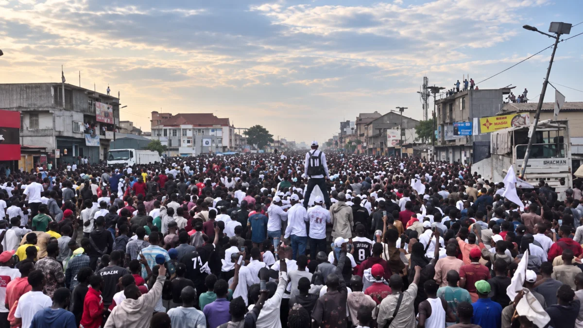 Manifestants et forces de sécurité lors de la marche de la C64 à Limete, à Kinshasa