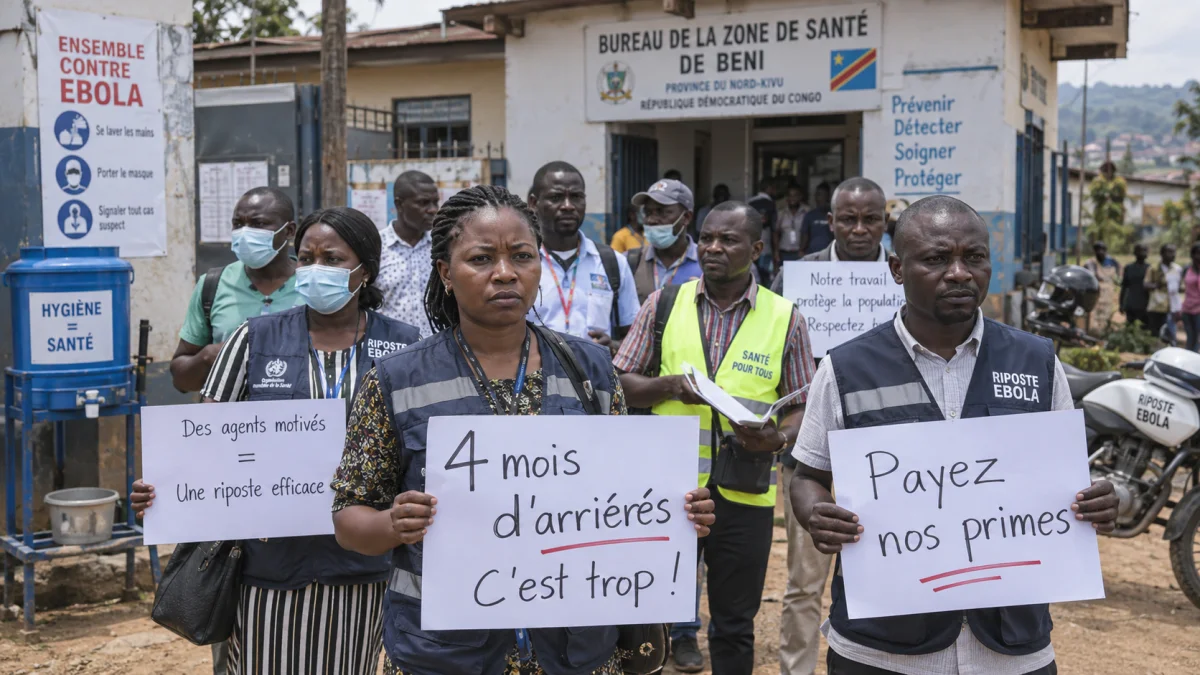 Prestataires engagés dans la riposte contre Ebola manifestant à Beni pour réclamer le paiement de plusieurs mois de primes