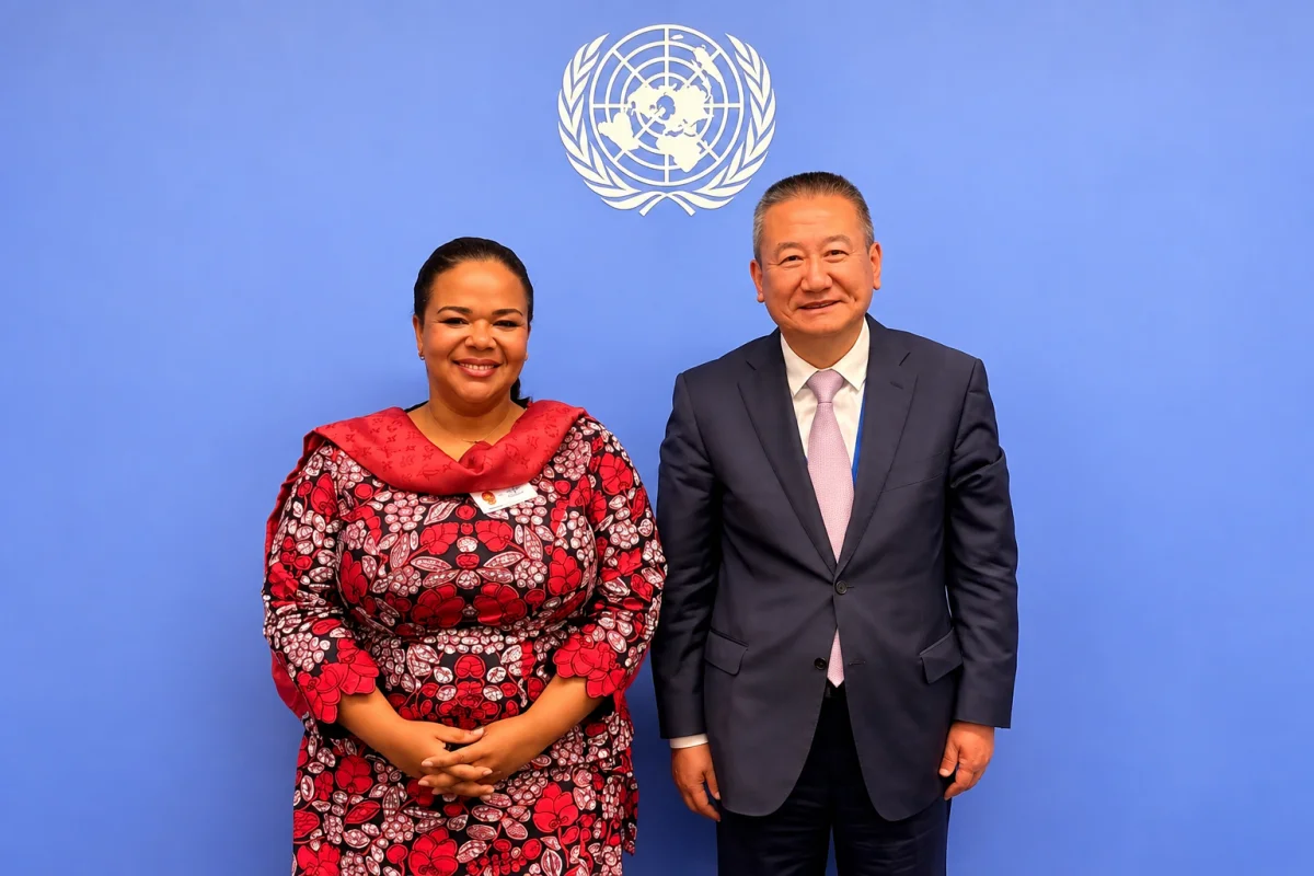 Thérèse Kayikwamba Wagner lors de son entretien avec Huang Xia à New York sur la situation sécuritaire dans l’Est de la RDC